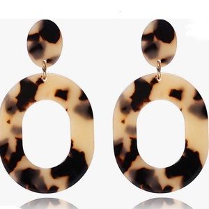 NEW Acrylic Earrings Round Dangle Hoop Leopard Print Black Brown Fashion Jewelry